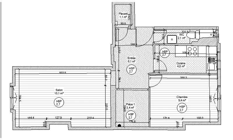 Relevé de l'existant de l'appartement avec ses surfaces