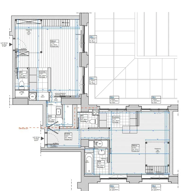 Plan de relevé de l'existant d'un appartement avant travaux